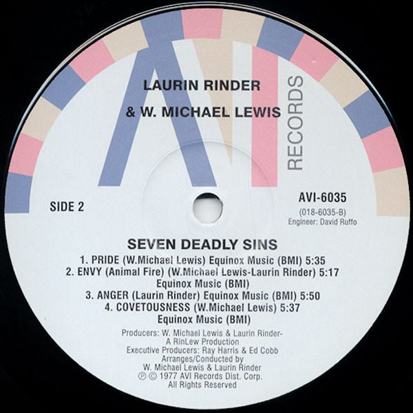 Laurin Rinder & W. Michael Lewis – Seven Deadly Sins (LP, Unofficial, AVI Records, 2006) Image 3
