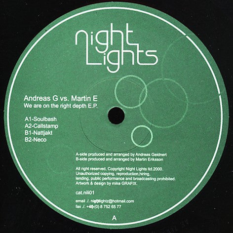 Andreas G vs. Martin E – We Are On The Right Depth E.P. (12", Night Lights Records, 2000) Front Cover