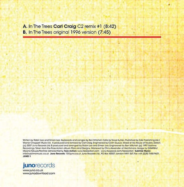 Faze Action – In The Trees (Carl Craig Remix, Original Mix) (12", Juno Records, 2007) Back Cover