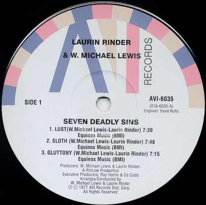 Laurin Rinder & W. Michael Lewis – Seven Deadly Sins (LP, Unofficial, AVI Records, 2006) Back Cover