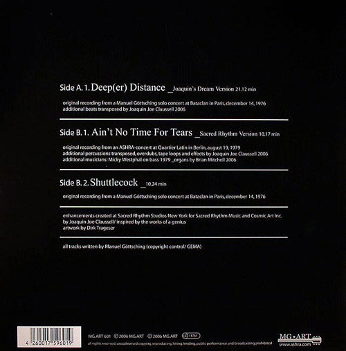 Joaquin Joe Claussell Meets Manuel Göttsching – Joaquin Joe Claussell Meets Manuel Göttsching (LP, MG.ART, 2006) Back Cover
