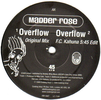 Madder Rose – Overflow (12", Cooking Vinyl, 1999) Back Cover