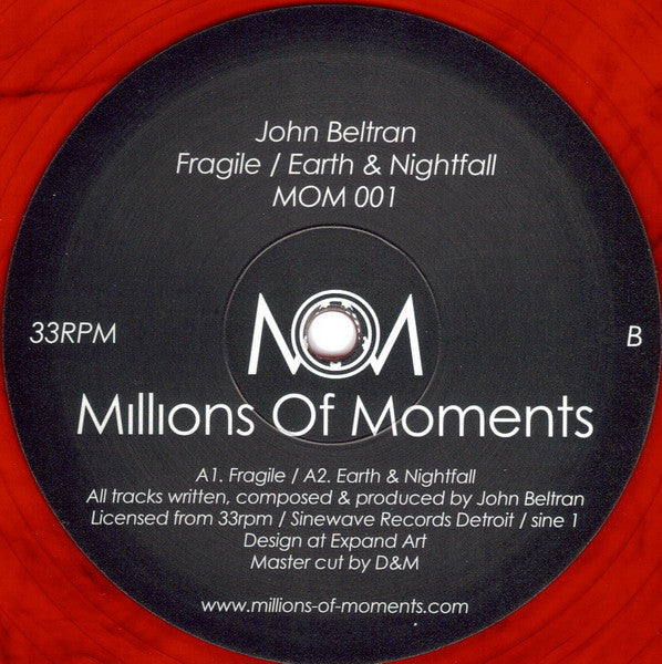 John Beltran – Fragile / Earth & Nightfall (12", Red Transparent, Millions Of Moments, 2007) Front Cover