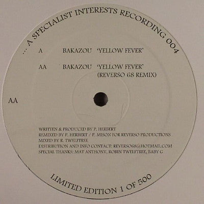 Bakazou – Yellow Fever (12", Specialist Interest, 2007) Back Cover