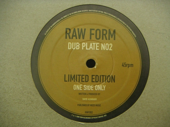 David Alvarado – Dub Plate No2 (12", Raw Form, 1997) Front Cover