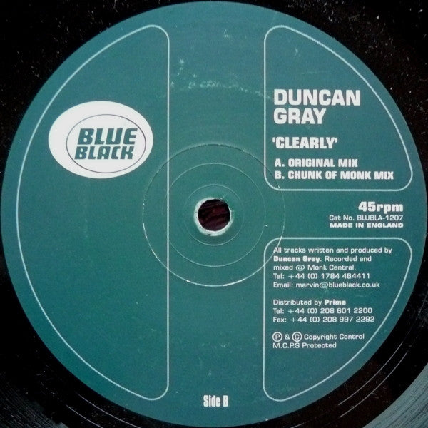Duncan Gray – Clearly (12", Blue Black, 2001) Front Cover