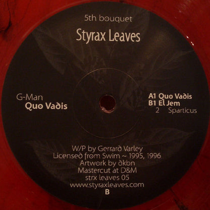 G-Man – Quo Vadis (12", Red Translucent, Marbled, Styrax Leaves, 2007) Back Cover