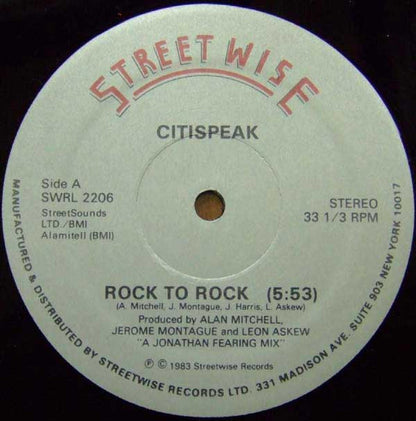 Citispeak – Rock To Rock (12", Streetwise, 1983) Front Cover