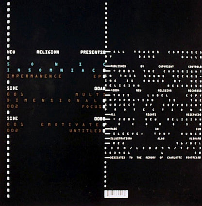 Sonic Insomniac – Impermanence EP (12", New Religion, 2004) Back Cover