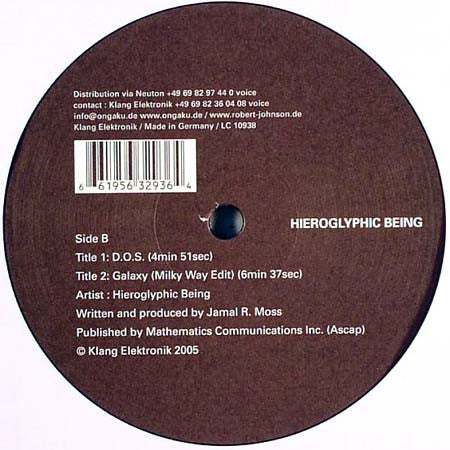 Hieroglyphic Being – Conversations In A Analog Dialect (12", Klang Elektronik, 2005) Back Cover
