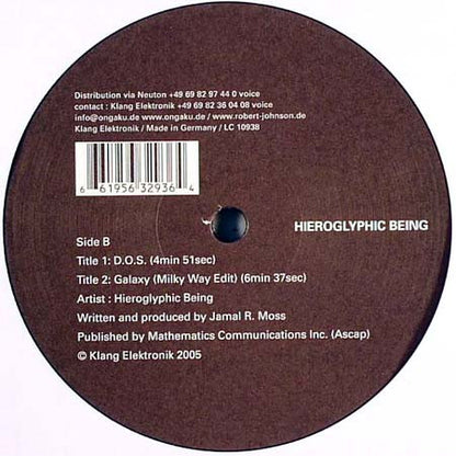 Hieroglyphic Being – Conversations In A Analog Dialect (12", Klang Elektronik, 2005) Back Cover