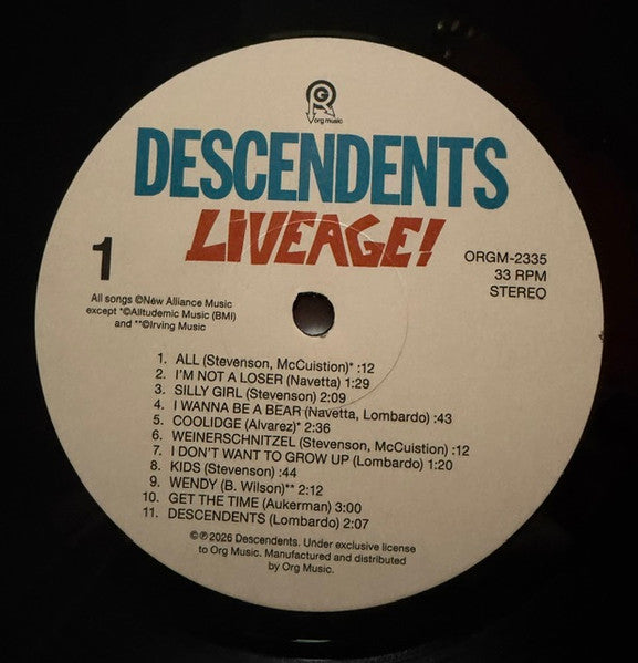 Descendents – Liveage! (LP, ORG Music, 2026) Image 3