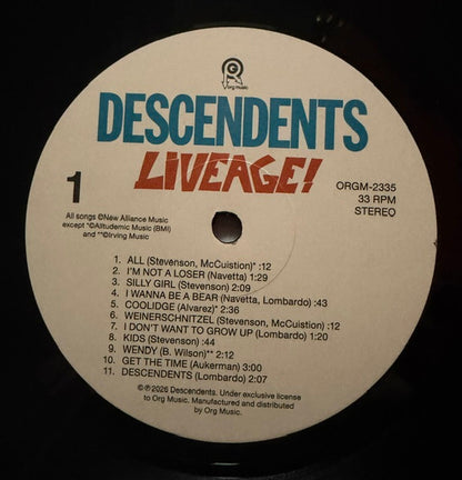 Descendents – Liveage! (LP, ORG Music, 2026) Image 3