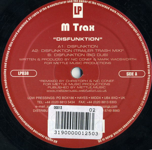 M Trax – Disfunktion (12", Low Pressings, 2001) Front Cover