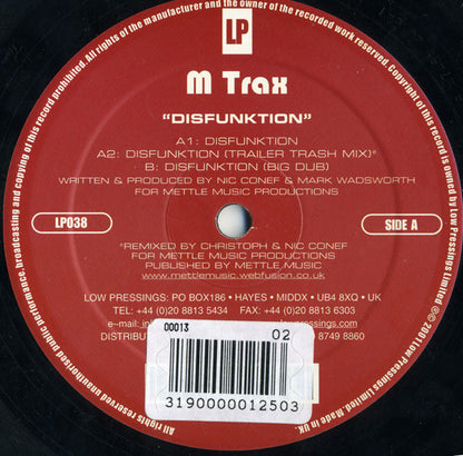 M Trax – Disfunktion (12", Low Pressings, 2001) Front Cover