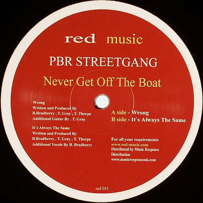 PBR StreetGang – Never Get Off The Boat (12", Red Music Records, 2008) Front Cover