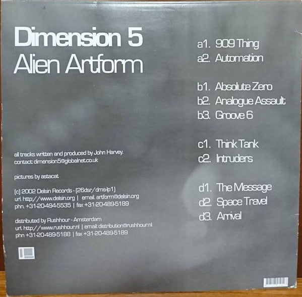 Dimension 5 – Alien Artform (2xLP, Delsin, 2002) Back Cover
