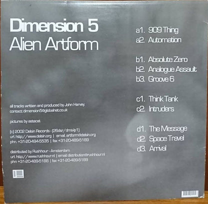 Dimension 5 – Alien Artform (2xLP, Delsin, 2002) Back Cover