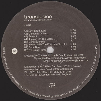Transllusion – L.I.F.E. (LP, Rephlex, 2002) Back Cover