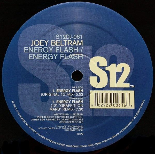 Joey Beltram – Energy Flash (12", Blue Label, S12, 2002) Front Cover