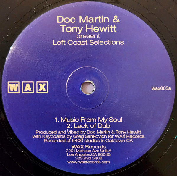 Doc Martin & Tony Hewitt – Left Coast Selections (12", Wax Records, 2001) Back Cover