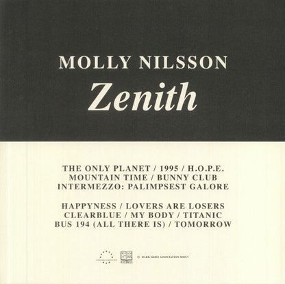 Molly Nilsson – Zenith (LP, Red Gold, Dark Skies Association, 2025) Back Cover