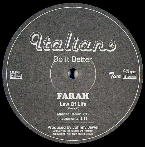 Farah – Law Of Life (12", Italians Do It Better, 2007) Image 3