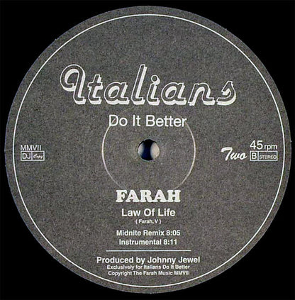 Farah – Law Of Life (12", Italians Do It Better, 2007) Image 3