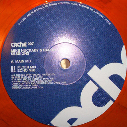 Mike Huckaby & Pacou – Sessions (12", Orange Transparent, Marbled, Cache Records, 2007) Image 3