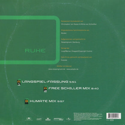 Schiller – Ruhe (12", Green Front Artwork, What's Up ?!, 1999) Back Cover