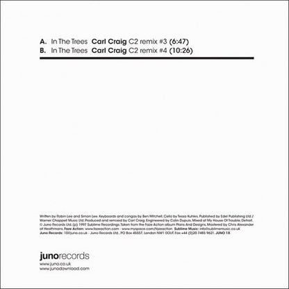 Faze Action – In The Trees (Carl Craig Unreleased Mixes) (12", White, Juno Records, 2008) Back Cover