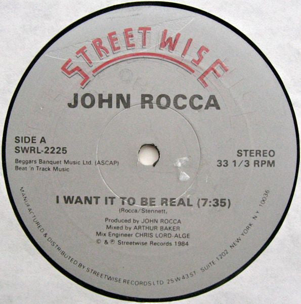 John Rocca – I Want It To Be Real (12", Generic Cover, Streetwise, 1984) Front Cover