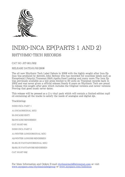 Indio – Inca EP (Parts 1 And 2) (2x12", Stamped, Rhythmic Tech, 2008) Image 3