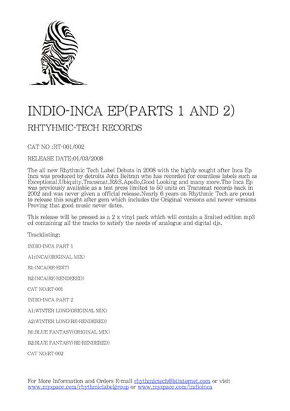 Indio – Inca EP (Parts 1 And 2) (2x12", Stamped, Rhythmic Tech, 2008) Image 3