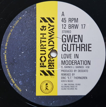 Gwen Guthrie – Love In Moderation (12", Company Sleeve, 4th & Broadway, 1985) Front Cover