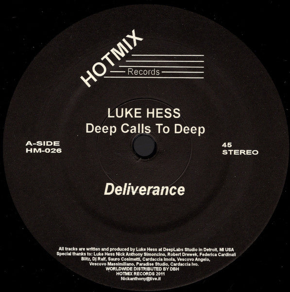Luke Hess – Deep Calls To Deep (12", HotMix Records, 2021) Front Cover