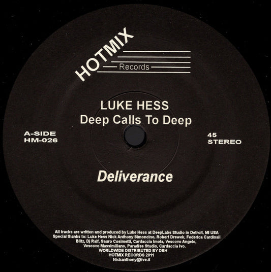 Luke Hess – Deep Calls To Deep (12", HotMix Records, 2021) Front Cover