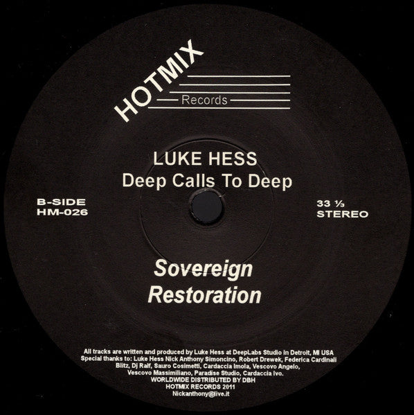 Luke Hess – Deep Calls To Deep (12", HotMix Records, 2021) Back Cover