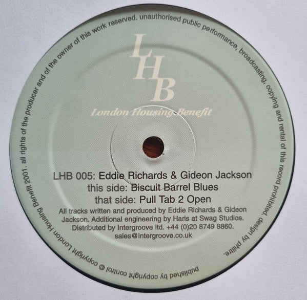 Eddie Richards & Gideon Jackson – Biscuit Barrel Blues / Pull Tab 2 Open (12", London Housing Benefit, 2001) Back Cover
