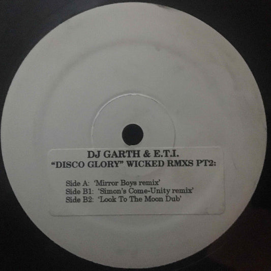 DJ Garth & ETI – Disco Glory (Wicked Rmxs Pt2) (12", Stickered, Grayhound Recordings, 2003) Front Cover
