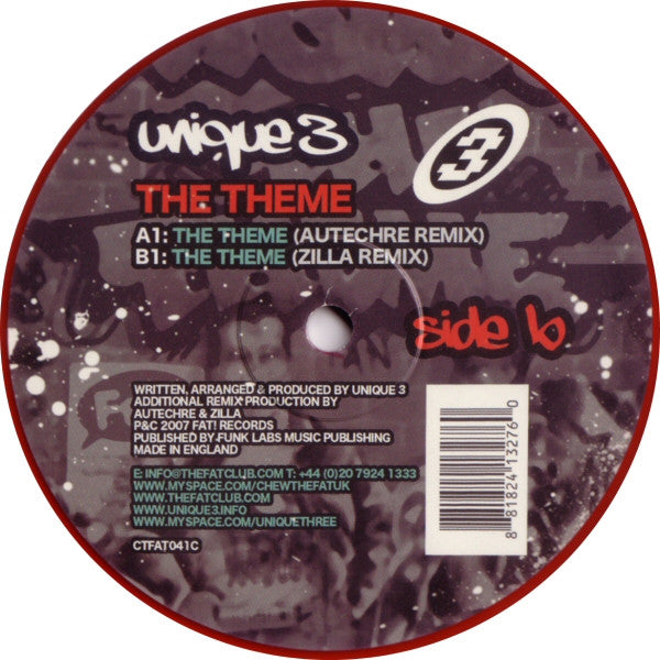 Unique 3 – The Theme (10", Red Translucent, Fat! Records, 2007) Front Cover