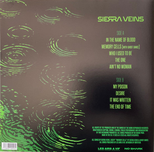 Sierra Veins – In The Name Of Blood (LP, Clear Green, No Shark Prod, 2025) Back Cover