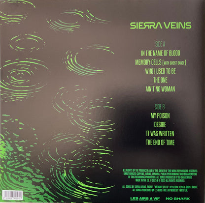 Sierra Veins – In The Name Of Blood (LP, Clear Green, No Shark Prod, 2025) Back Cover