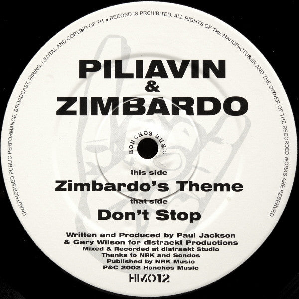 Piliavin & Zimbardo – Zimbardo's Theme (12", Honchos Music, 2002) Front Cover
