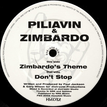 Piliavin & Zimbardo – Zimbardo's Theme (12", Honchos Music, 2002) Front Cover