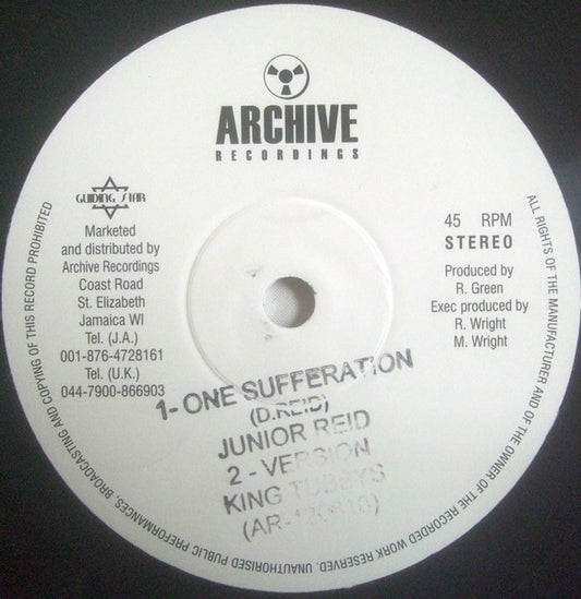 Junior Reid / Natural Vibes – One Sufferation / Sweet Sensation (10", Archive Recordings, 2026) Front Cover
