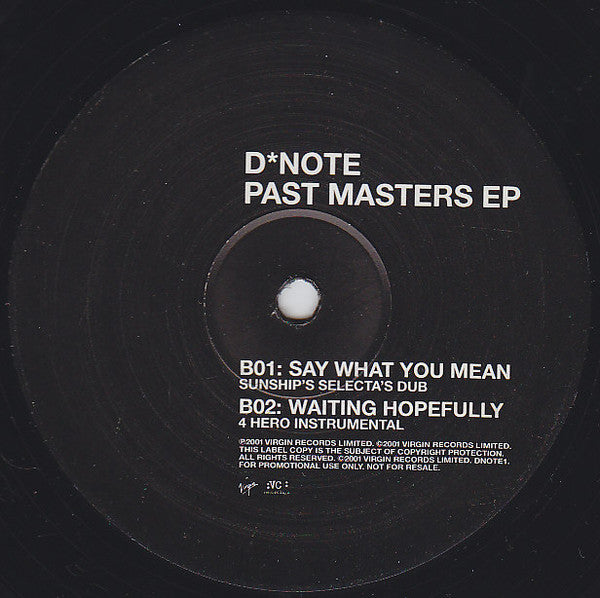 D*Note – Past Masters EP (12", VC Recordings, 2001) Image 3
