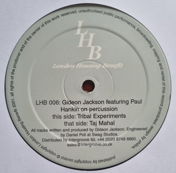 Gideon Jackson – Tribal Experiments / Taj-Mahal (12", London Housing Benefit, 2001) Back Cover