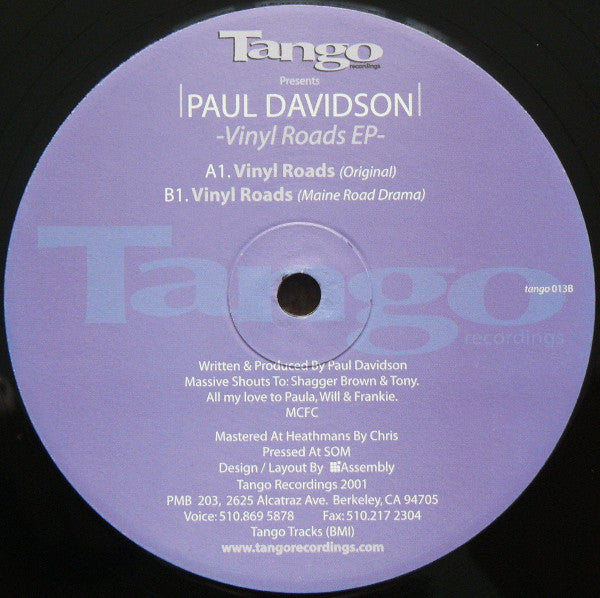 Paul Davidson – Vinyl Roads EP (12", Tango Recordings, 2001) Front Cover