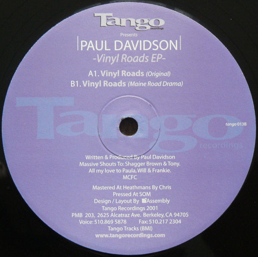 Paul Davidson – Vinyl Roads EP (12", Tango Recordings, 2001) Front Cover